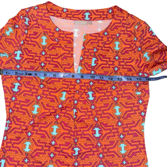 Ellie Kai XS Orange Turquoise Southwestern Geometric Stretch PERFORMANCE Dress - Picture 8 of 10